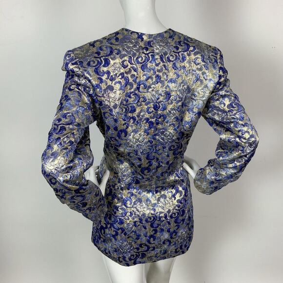 Mary McFadden MMF Collection Brocade Blue and Gold Jacket. Size 10 - Picture 4 of 7